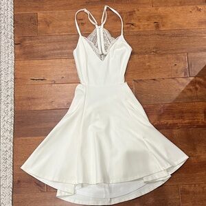 Lush White Lace-Back Mini Dress